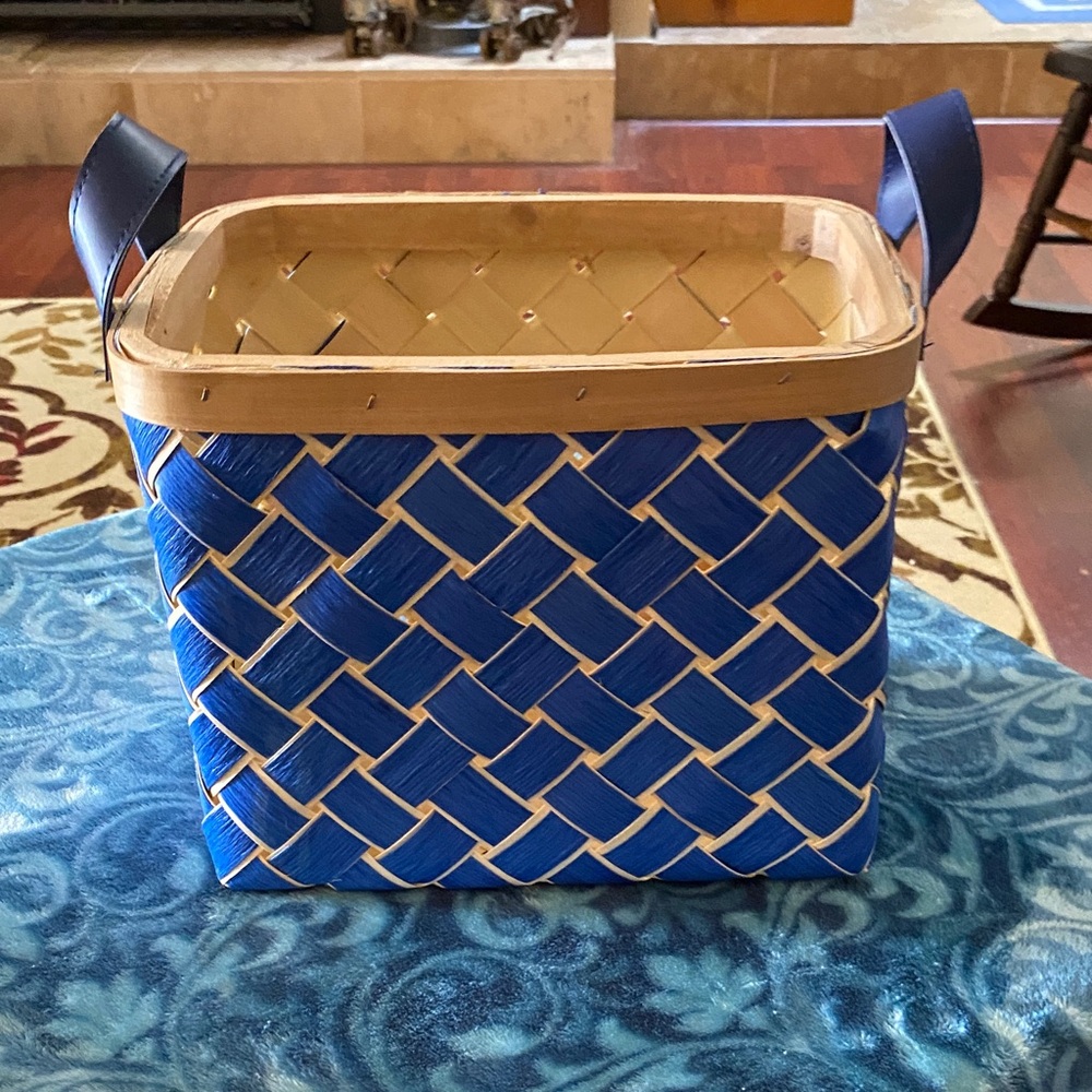 Blue Woven Storage Basket with Natural Trim - Home Accents